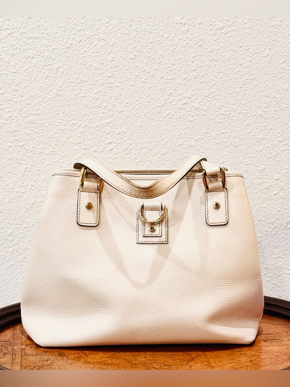 Authentic Vintage GUCCI Abbey White Leather Tote Handbag W/Pink Interior